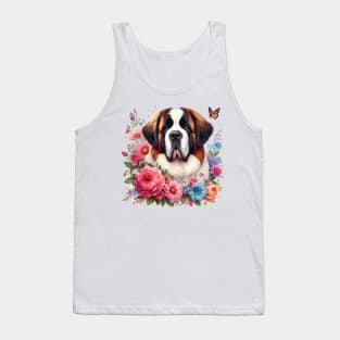 A St. Bernard dog decorated with beautiful colorful flowers. Tank Top